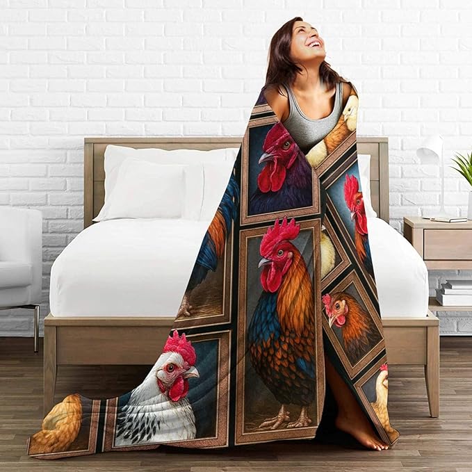 Rooster Blanket Chicken Throw Blanket Farm Animal Soft Cozy Fleece Fuzzy Stuffed Plush Flannel Gifts for Girls Women Boys Kids Adults 40''x50''