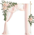 Ling's moment Deluxe Pink Artificial Wedding Arch Flowers with Drapes Kit-Pack of 5, 2pcs Flower Arrangements 3pcs Hanging Sheer Drapes Blush Ceremony Arbor Reception Backdrop Rose Floral Decorations