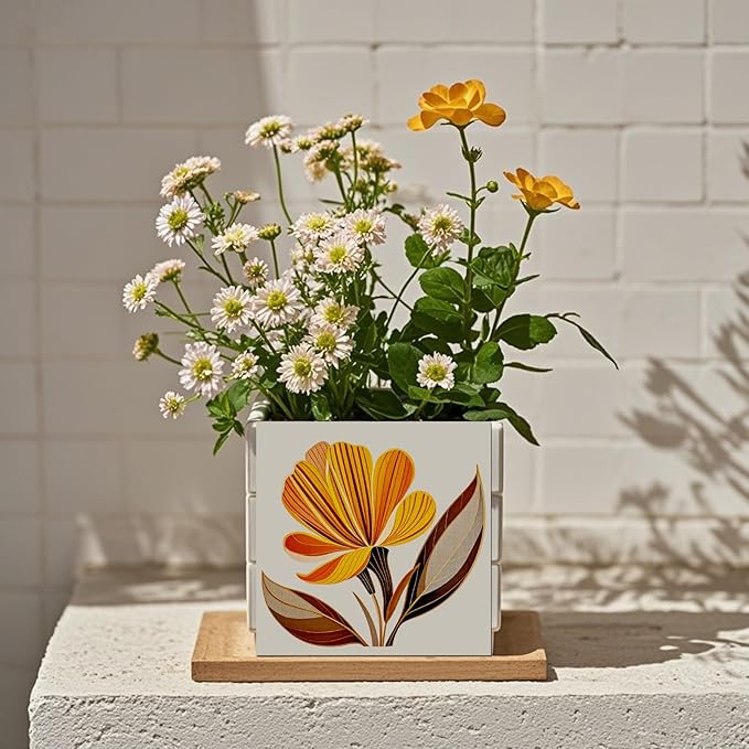 CHGCRAFT 36 Pcs 4 Style Wall Stickers Orange Flowers Peel and Stick Wall Tile Sticker Art Flowers Waterproof Self Adhesive Stick on Tile Decals for Kitchen Bathroom Art Decor, 4×4 Inch