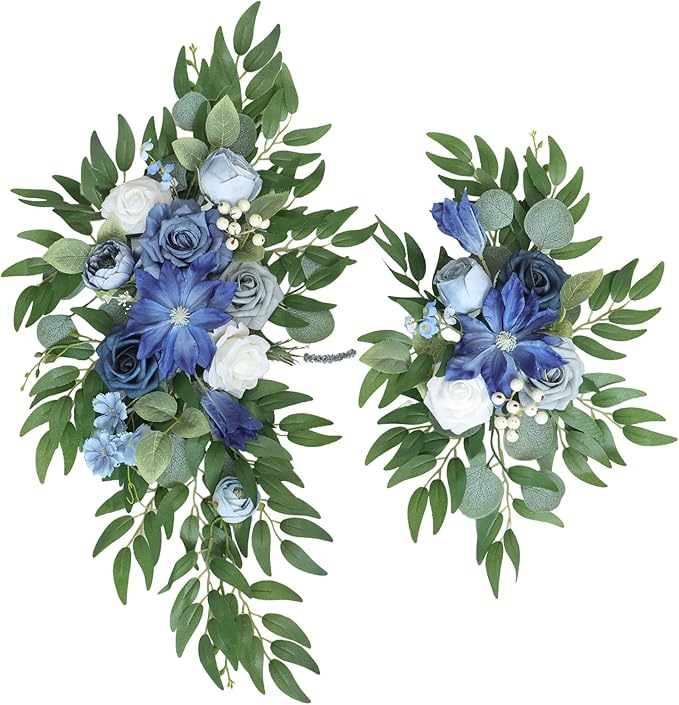 Faux Flower Swag Set of 2, Blue Artificial Flowers Swags for Wedding Arch, Wedding Welcome Signs, Welcome Reception Ceremony Signs Decorations