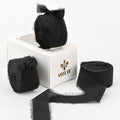 MEEDEE Black Chiffon Ribbon 1 Inch Frayed Ribbon Chiffon Silk Ribbons Black Fringe Thin Chiffon Ribbons for Crafts, Gift Wrapping, Wedding Invitation (3 Rolls 21 Yards)