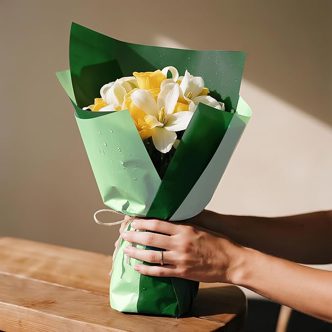 WRAPAHOLIC 20 Sheets Flower Wrapping Paper - 22.4 x 22.4 inch Grey Green Color Water-Resistant Floral Bouquet Wrapping Paper, Florist Supplies Packaging for Christmas Wedding Birthday Gift DIY