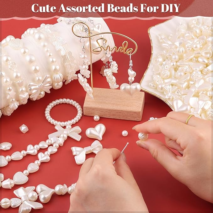 Assorted 270-320PCS Mix ABS Imitation Pearl Beads for Bracelet Making, Bow Heart Kawaii Acrylic Beads,Cute Bead for Jewelry Making DIY Necklace Keychain Phone Charm Christmas Gifts