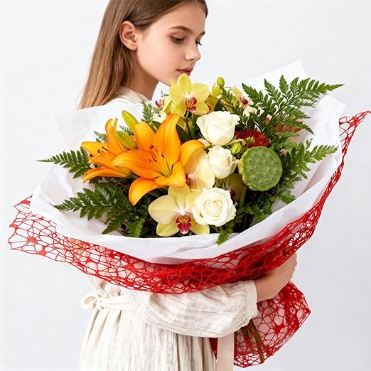 42cm*5Yards Papel Coreano para Flores, White Korean Wrapping Paper, Pearl Mesh Floral Wrapping Paper(Pure White)