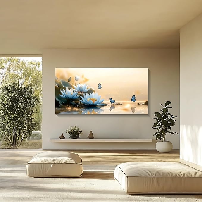 Iallbin Zen Stone Wall Art & Zen Wall Decor, sense of peace and natural beauty -for Yoga Meditation Room, Spa & Bathroom, Soft Hazy Dawn Art Deco Style, Ready to Hang, 58x29 Inches
