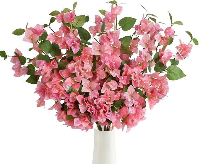 12pcs Silk Bougainvillea Artificial Flowers 31.5" Fake Bougainvillea Stems Glabra Climbing Faux Bougainvillea Flower Tree Branches for Home Garden Decor Wedding Table Centerpieces (Pink)