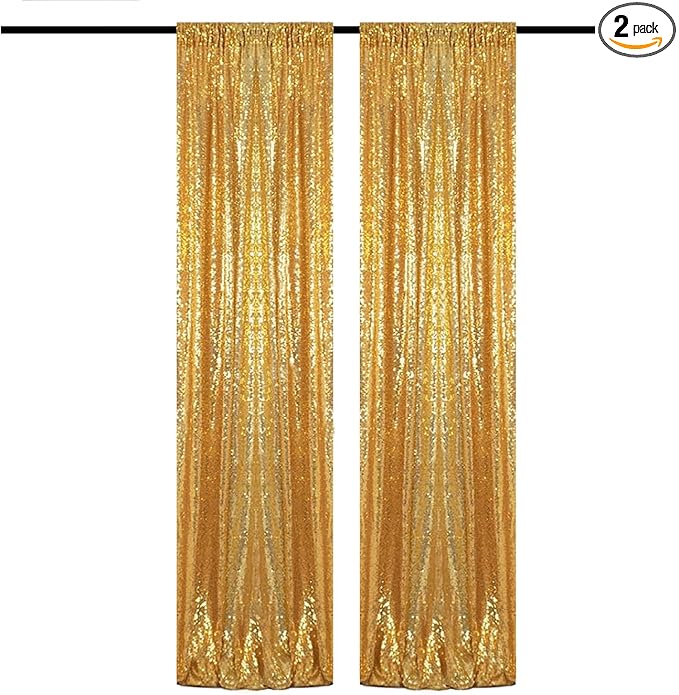 Gold Sequin Backdrop Curtains Glitter Drapes 2FTx8FT 2 Panels for Wedding Birthday Party Decorations Bridal Baby Shower Party Supplies Sparkly Photography Background