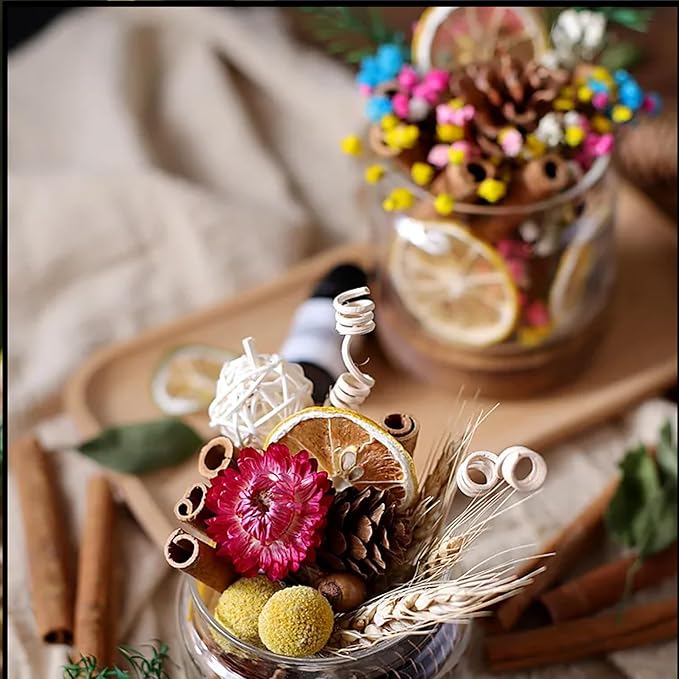 DIY Dried Flower Aromatherapy Kit with Natural Plant Essential Oils, Naturally Dried Flowers and Herbs Ornaments for DIY Flower Craft, Vintage Holiday Decor, Christmas (#D)
