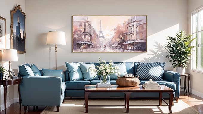 Paris Decor Modern Artwork Couple Room Wall Art Landscape Canvas Painting for Living Room Bedroom Office - Large 20"x40" Framed