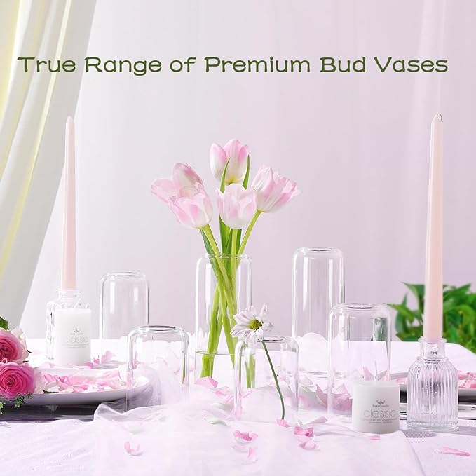 ZENS Bud Vases Set of 6, Modern Small Glasss Vase for Flower Clear Bud Vases in Bulk for Wedding Centerpiece, Blown Thicker Glass Small Vase for Flowers, Wedding Party Decorative, Home Bathroom Decor