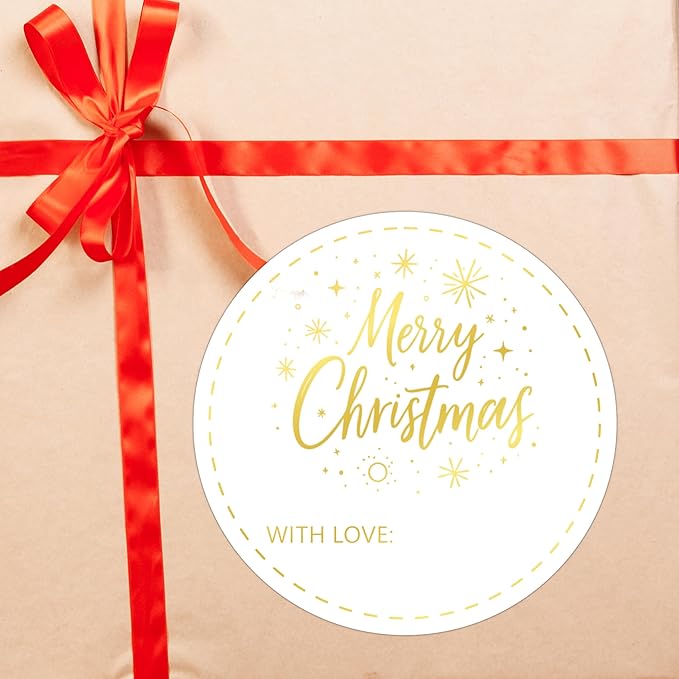 Christmas Gifts Tags Stickers for Gifts, 30 Pcs Gold Merry Christmas Name Tags, 2.5x2.5 Inch Holiday Presents Sticker Labels, Festive Chrismas Name Tag for Gift Wrapping Bags Classroom-D12