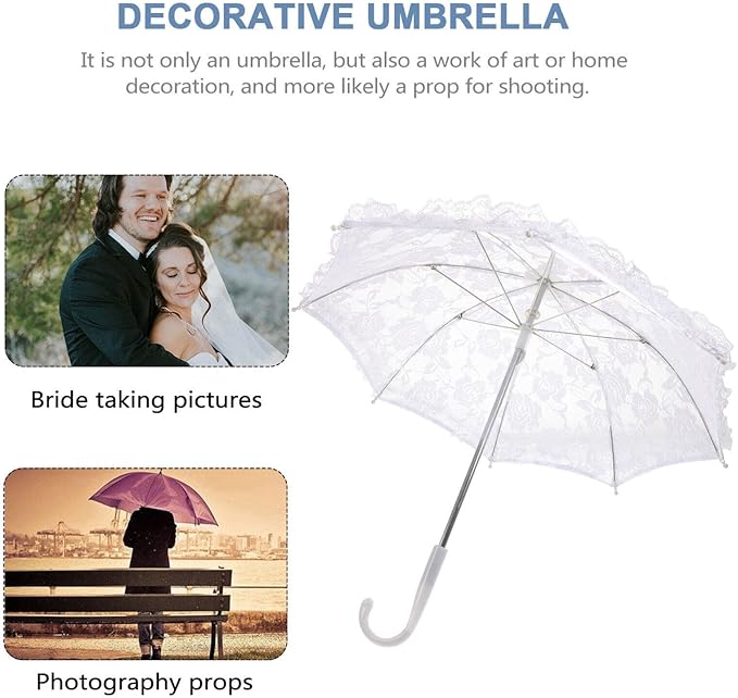 Lace Umbrella Parasol Floral White Umbrella Vintage Wedding Bridal Umbrella Photography Scene Props for Baby Shower Bridal Decorations Assorted Color A