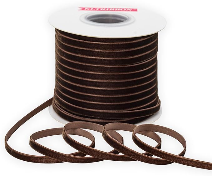 Nylon Single Face Velvet Ribbon,1/4 Inch X 50 Yards Spool (Brown)