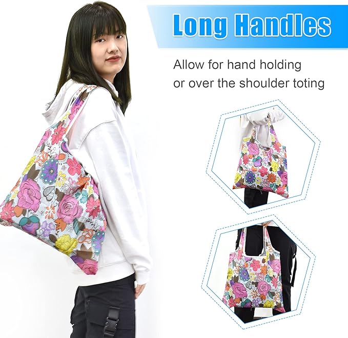 6 Pcs Reusable Grocery Bags Xlarge 50LBS Foldable Grocery Shopping Bags Washable Beach Bag Ripstop Nylon Tote Bags