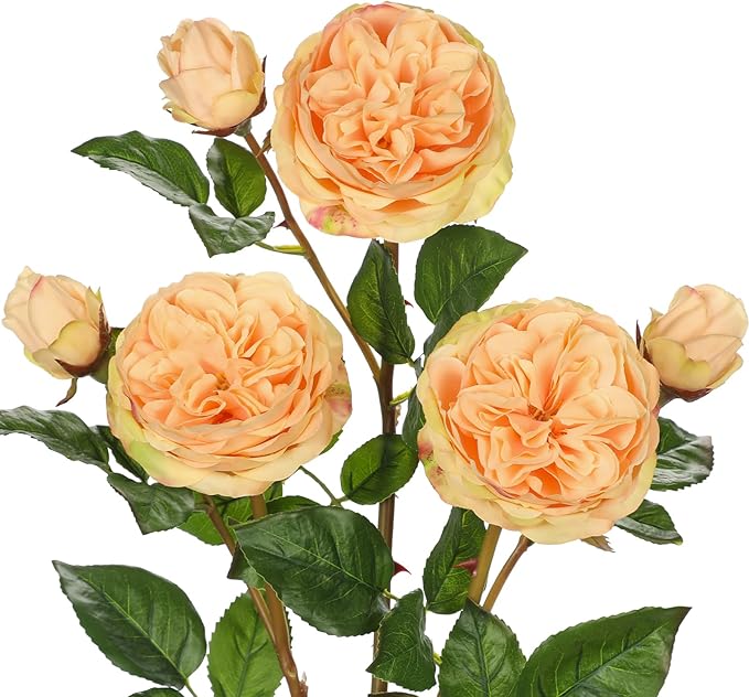Real Touch Artificial Roses (Set of 3) – 23.6" Long Stem Yellow Garden Roses – Lifelike Faux Silk Flowers for Wedding Bouquets, Home Décor, Centerpieces & Floral Arrangements