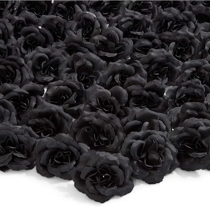 Bright Creations Black Artificial Roses Bulk - 3-Inch Stemless Foam Roses 50 Pack for Crafts & Home Decor
