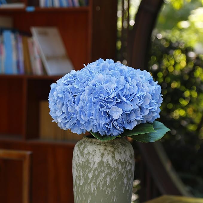 Large Hydrangea Artificial Flowers 19.3", 6 Pcs Latex Real Touch Faux Hydrangea with Stems, Fake Flowers for Table Centerpieces Arrangements Wedding Bouquets (Light Blue)