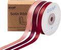 Burgundy Double Face Satin Ribbon 3/8 Inch x 45 Yards Wine Red Coral Pink Fabric Ribbon for Gift Wrapping, Flower Bouquets, Bows Making, Wedding Decor, Invitations, Christmas (3 Rolls *15Yd)