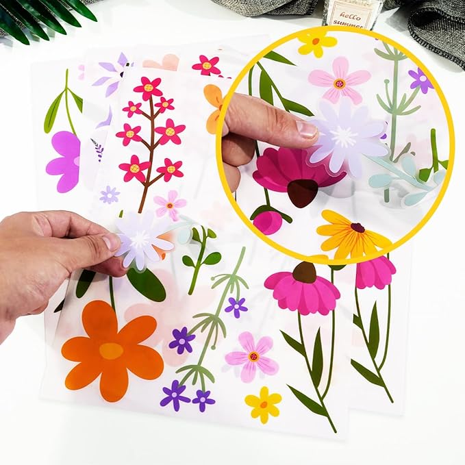 Wild Flower Wall Decals - Peel and Stick Removable Floral Wall Stickers for Nursery, Bedroom, Living Room Decor (8 Sheets 102 Pcs Wildflower Mural Art, Garden Theme)