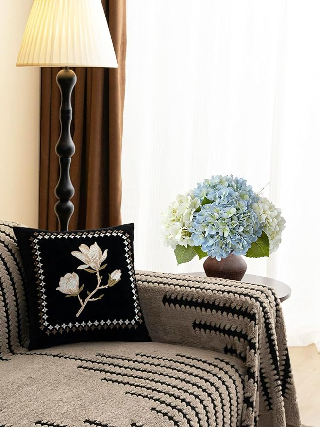 4 Pcs 20'' Real Touch Hydrangeas Light Blue Artificial Hydrangeas Flowers Faux Latex Hydrangea for Kitchen Living Room Porch Home Decor Baby Shower Party Wedding Table Centerpiece