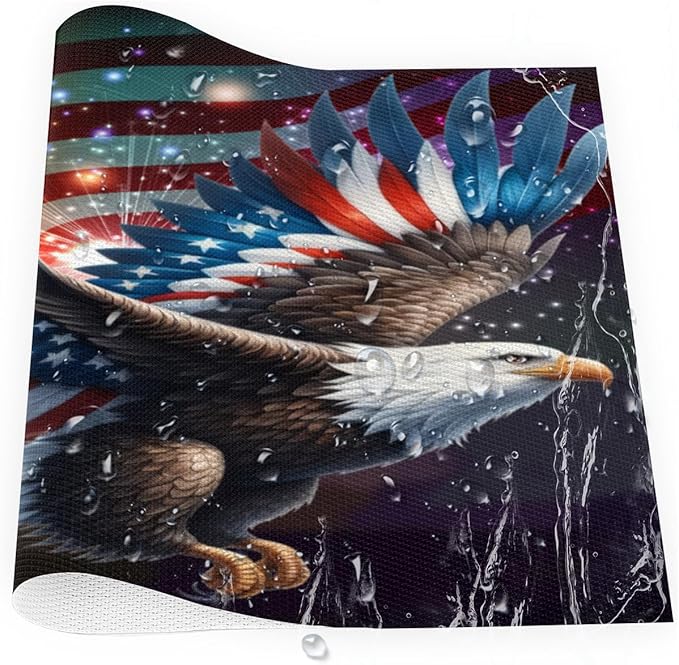 Independence Day Bald Eagles Flag Placemats Set of 6 PVC Vinyl Non Slip Table Mats Waterproof Heat Resistant Place Mats Washable Wipeable Dining Table Mat for Kitchen Party Indoor Outdoor Decorative