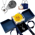 Birthday Gifts for Women, Preserved Real Roses with Heart Necklace I Love You in 100 Languages, Romantic Anniversary Wedding Gifts for Women Her Girlfriend Wife, Forever Roses Necklace Gift Box Yellow