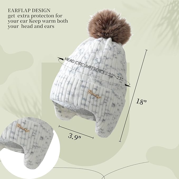 FENELY Women's Knitted Warm Beanie Winter Hat, Warm Chunky Snow Hat with Pompom