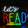 Let’s Read Neon Sign Multicolored Reading Led Neon Light Sign for Wall Decor Read Book Led Light Up Sign for Classroom Bookstore Reading Corner Home Wall Neon Decor (Dimmable USB)