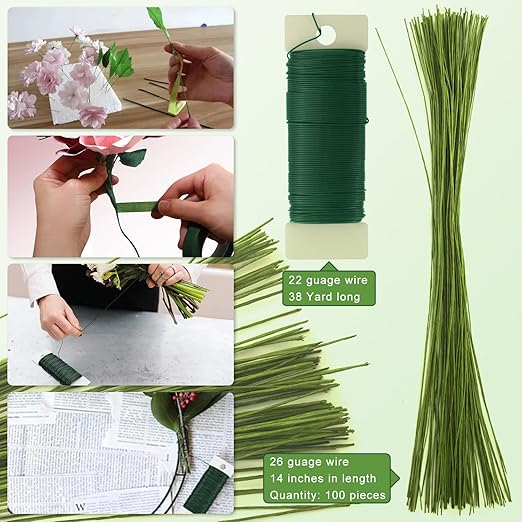ZIIYAN Floral Arrangement Kit, Green Floral Tape Floral Stem Wire Floral Wire Boutonniere Flower pin and Wire Cutter Tools Kit for Bouquet Stem Wrap Florist, Wreath Making Supplies