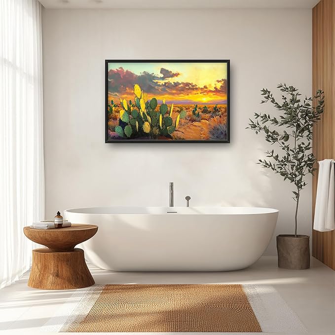 Western Cactus Wall Art Southwest Desert Sunset Pictures Wall Decor Arizona Landscape Canvas Painting Prints Framed Large Modern Artwork Home Decorations for Bedroom Living Room Office 36"x24"
