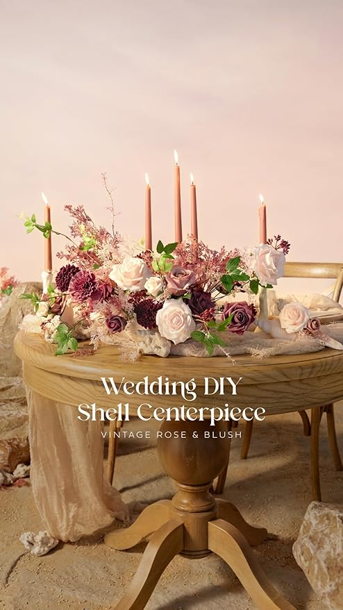 Ling's moment Artificial Burgundy Flowers, 16pcs Faux Silk Roses with Stems, 3.5" Fake Ombre Blush Pink Flowers Bulk for DIY Wedding Bouquets Centerpieces Party Baby Shower Home Decoration
