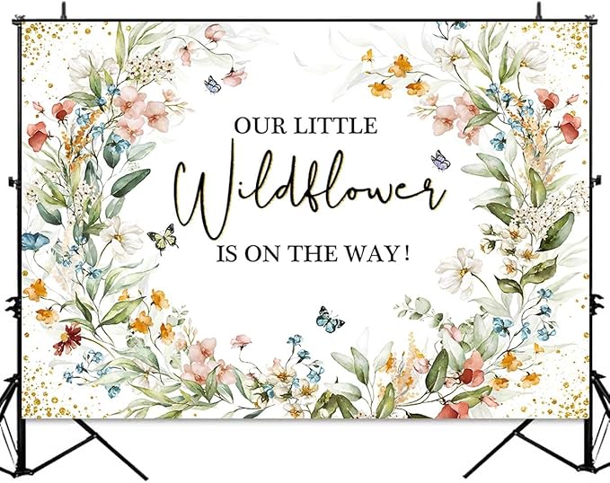 Sensfun Wildflower Baby Shower Backdrop Our Little Wildflower is On The Way Baby Shower Decorations Floral She is A Girl Party Banner Photography Background Photo Booth 7x5ft