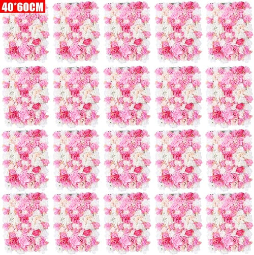 20pcs 24" x 16" Artificial Flower Wall Panel Background,3D Silk Hydrangea Rose Flowers Wall Backdrop for Wedding Party Event Photo Stage Backdrop Wall Decor (Deep Pink Champagne)