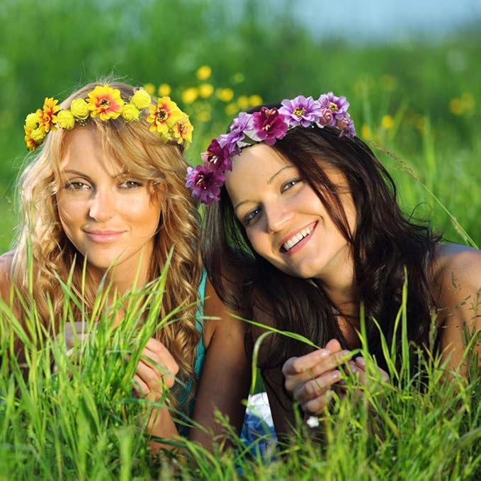 WUBOMJIO Flower Crowns Craft Kit, Make Your Own 12 PCs Floral Crowns Garland Handmade Arts and Crafts for Kids, DIY Fairy Flower Headbands and Bracelets,Hair Accessories for Girls/Teens/Women