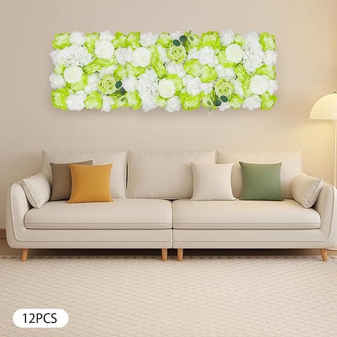 3D Flower Wall Panel Floral Backdrop,12PCS Artificial Flower Wall Background Silk Rose Mat, Artificial Flower Backdrop Faux Flower Panel for Wedding