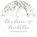 Personalized Floral Wedding Stickers with Your Choice of 30 Flower Styles - Choose Font and One of Five Pre-made Phrases or Add Custom Text (008 - White Wildflowers)
