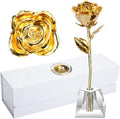 AliveRose Deluxe Golden Rose, Gold Dipped Rose Made from Real Rose Gift for Her on Wedding Anniversary Valentines Mothers Day (Deluxe Golden with Crystal Vase)