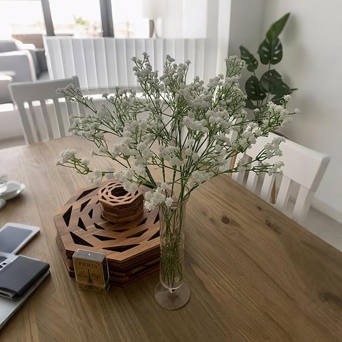 7-Pcs 21” Secure-Stem Realistic Artificial White Babys Breath (Gypsophila) Flowers with No-Shedding Design — Perfect for Wedding Centerpieces, Home Decor & Vase Fillers