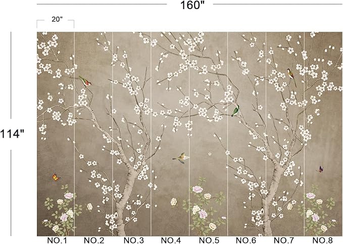 Eierme-Chinoiserie Wall Decor. Background Wall China Style Mural Wallpaper Peel and Stick 160" x 114"