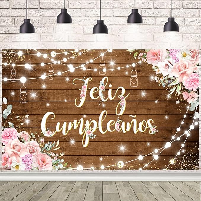 Feliz Cumpleaños Backdrop Pink Floral Retro Mexican Fiesta Happy Birthday Party Decorations Mexico Carnival Birthday Banner Photo Shoot Props 70.8 x 43.3 inch