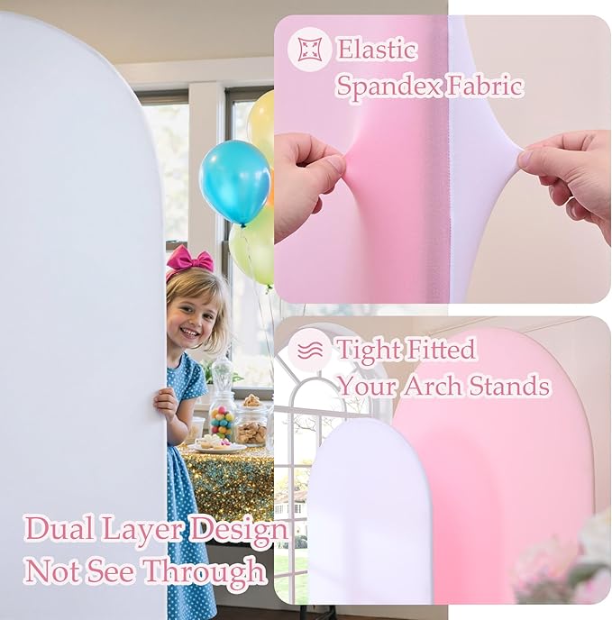 White Pink Arch Backdrop Cover Set of 2-7.2ft 6ft Dual Color Wedding Arch Cover-Wrinkle Free Stretchy Spandex Fitted Chiara Arch Stand Cover for Birthday Party Baby Shower Photo Photography