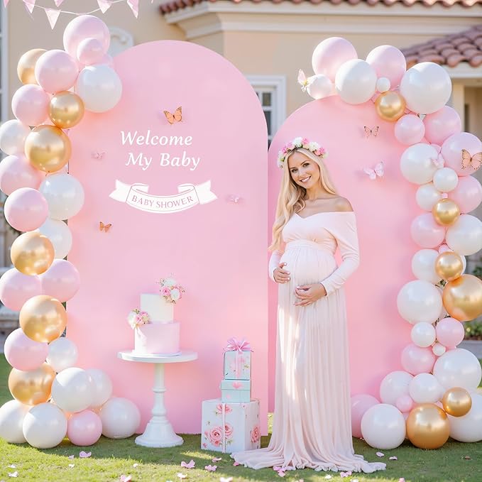 Light Pink Arch Backdrop Cover Set of 2 Baby Pink Arch Cover 7.2 and 6ft Wedding Arch Cover Stretchy Backdrop Bridal Baby Shower Birthday Party Arches Stand Covers Spandex