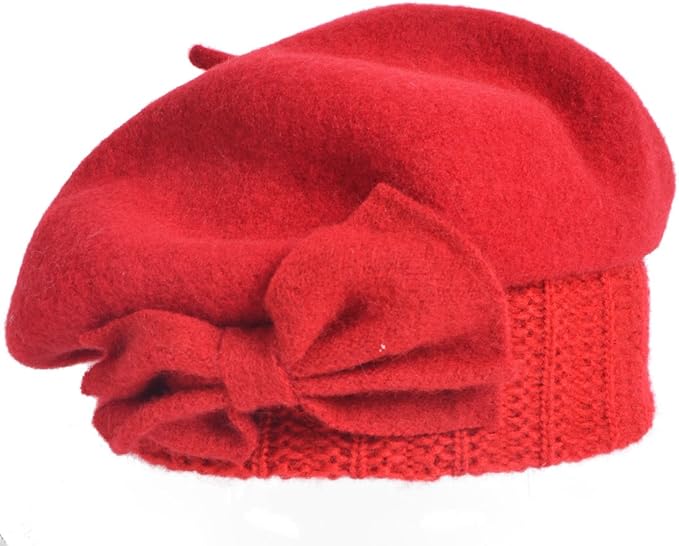 VECRY Lady French Beret 100% Wool Beret Floral Dress Beanie Winter Hat
