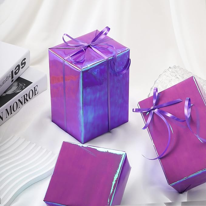 LeZakaa Purple Wrapping Paper Roll, Holographic Iridescent Purple Gift Wrap for Nightmare Before Christmas, Xmas Party, Halloween, Birthday, Valentines, Mothers Day, Holiday, 17 in x 32.8 Ft