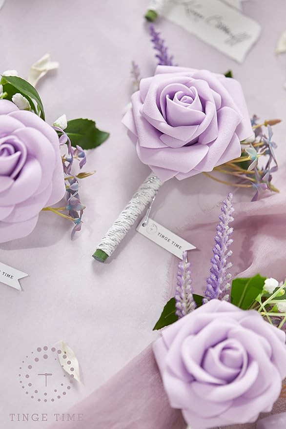TINGE TIME Boutonniere for Men Wedding,Groom and Best Man Boutonniere for Wedding Ceremony Anniversary, Formal Dinner Party and Rustic Spring Wedding Marriage (10, Noble Purple)