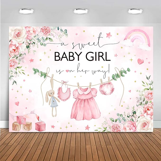 Mocsicka Sweet Baby Girl Princess Pink Greenery Party Decoration for Girl Baby Shower Photo Booth (Pink, 6x4ft)