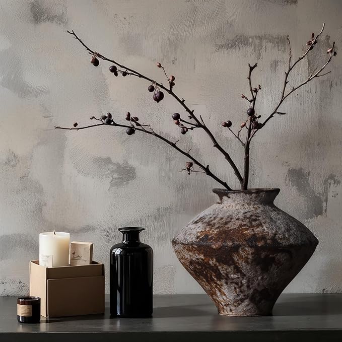 Wabi Sabi Rusty Vintage Vase, 6.1" Tall Wabi Sabi Decor Rustic Farmhouse Pottery Vase for Centerpiece, Textured Pottery Flower Vases for Home Decorative, Table, Living Room, Bedroom, Bathroom, Kitchen