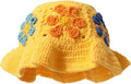 Crochet Bucket Hat for Women Flower Knit Hat Hollow Out Foldable Cap Hats