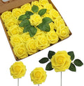 JOYLEX Artificial Flowers Realistic Roses, Real Looking Fake Roses with Stem for DIY Wedding Bouquets Centerpieces Bridal Shower Party Home Romantic Decorations (Yellow, Regular 3" - 200pcs)