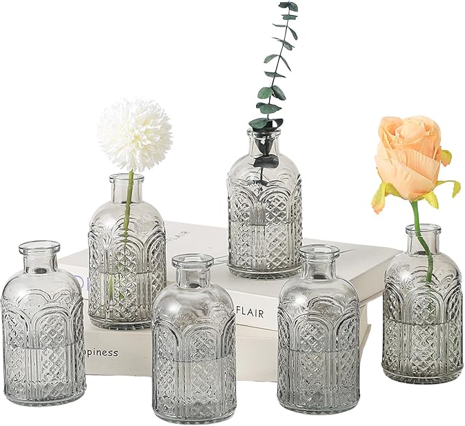 Bud Vases Set of 6, Small Vases for Flowers, Glass Vases for Centerpieces, Small Flower Vases for Centerpieces, Mini Vases, Vintage Vases, Black Bud Vases for Wedding Table Decor